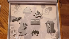 HTF LE OLD Disney Box Pin Set Animated Short Mickey Mouse Haunted House Skeleton picture