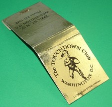 The Touchdown Club WASHINGTON DC Front-Strike Gold Foil Matchbook Full - MMC picture