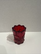 KENNETH Dalzell VIKING Ruby Red/Amberina Pressed Glass Toothpick Holder picture