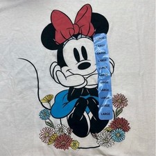 NWT Disney Women's Graphic T Shirt, Minnie Mouse Embroidered Flowers White Large picture