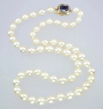 Antique Sapphire Diamond Pearl Art Necklace In 14K Two-Tone Gold Plated 18'' picture