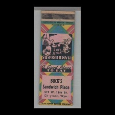 Matchbook Cover - Wyoming Restaurant - Buck's Sandwich Place Cheyenne, WY picture