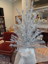Beautiful Vintage 4 FT. MCM Aluminum Christmas Tree With Faux Snow Covering picture