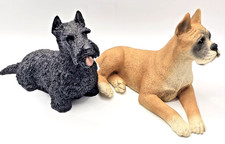 Original By Castagna Italy Dog Figurines Black Scottish Terrier, Boxer Vtg 1988 picture