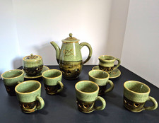 Vintage Japanese Somayaki (Ohori Soma Ware)  crackle-glaze ceramic 13pc tea set. picture