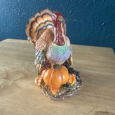 Thanksgiving Turkey Figurine Pumpkin Grapes Fall Harvest Decor 5 7/8” Resin picture
