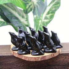 Black Obsidian 5cm Mini Crow Figurine Crystal Carving Healing Home Garden Decor picture