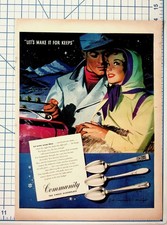 1947 Community Silverplate Ad Jon Whitcomb Art Winter Romance Couple Vintage picture