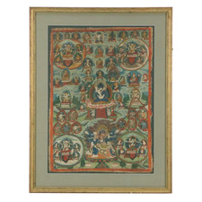 Antique Tibetan Thangka Samantabhadri Hand Painted Fabric Panel Framed picture