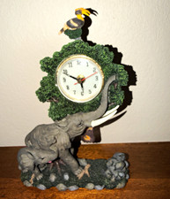 Herco Elephant Figurine Desk Shelf Clock with Tree & Bird picture