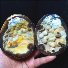 Rare 309.2g A pair Natural Inner Mongolia Gobi Eye Agate Geode Collection A5030 picture