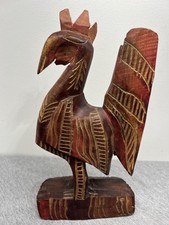Hand Carved Wood Rooster Bird Sculpture Figurine Rustic Folk Art Boho Decor picture