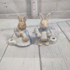 Vintage Biedermann Porcelain Bunny Rabbit Mini Candle Holder Set of 2 picture