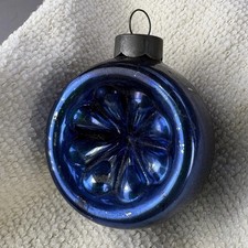 Vintage Corning Blue Prewar USofA Embossed Reflector Indent 1.75