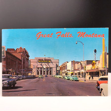 MT Great Falls Montana Central Avenue Street View Cars Signs Vintage Postcard  picture