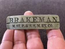 VTG BRAKEMAN Hat Badge Pin Minneapolis ST. PAUL & Sault STE. MARIE Railroad RR picture