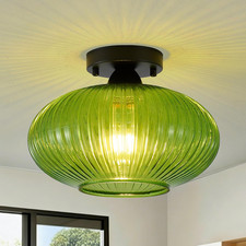 Green Vintage Glass Semi-Flush Ceiling Light - Mid Century Modern Art Deco picture