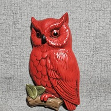 1970s Vtge Red Owl Wall Hanging Plaque Ceramic MCM  Kitchen Decor Signed Kitchy picture