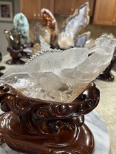 Natural clear Quartz Lizard carving with removable custom wood stand picture