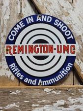 VINTAGE REMINGTON PORCELAIN SIGN OLD UMC RIFLES GUN AMMUNITION SHOOTING TARGET picture