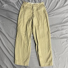 Vintage 50s US Military Khaki Trousers 27x27 Army Button Fly Twill Chino Pants picture