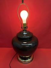Vintage Dark Brown Glass Table Lamp Metal Base & Accents 23” Tall picture