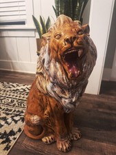 LARGE Vintage MCM Ceramic Roaring Lion Hollywood Regency Gothic Maximalist Boho picture