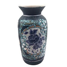 Sukhothai Floral Textured Vase Hand Painted Porcelain Oriental Flared Top Vtg picture