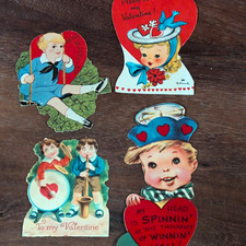 Vintage Valentine’s Day Greeting Cards Lot (4) Die-Cut Children Valentines picture