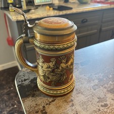 GERMAN METTLACH PEASANTS DANCING CERAMIC STEIN 2057 1/2 L picture