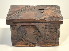 Vintage Antique Folk Art Humidor Box Sculpture Nobody Smokes But Father picture