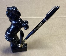 Vintage Black Horse Ceramic Two Pen Holder Desk Decor 5-3/4” picture