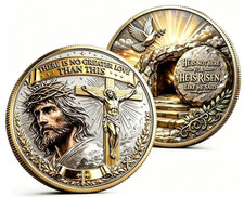 He Is Risen Challenge Coin, Jesus Resurrection Christian Faith No greater love picture