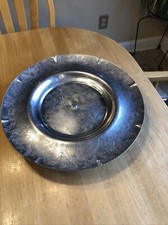 Vintage Embossed Hand Wrought Aluminum Lazy Susan Rose Pattern- 16.5