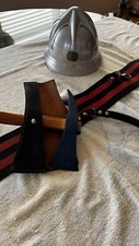 Vintage Yugoslavian Fireman Helmet and Belt with Axe inside a Leather Case picture