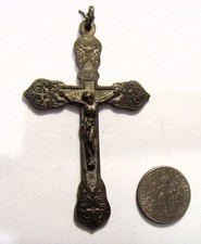 1830s scarce Antique religious catholic crucifix cross 64 mm pendant 55057 picture