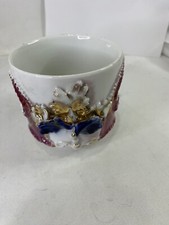 Antique Luster-ware Raised Floral Pattern Coffee Mug Iris Purple Gold Unmarked picture