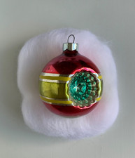 Unusual VTG Glass Double Indent Xmas Ornament US of A - Gorgeous picture