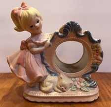 Vintage Blond Girl In Pink With Cat Missing Clock picture