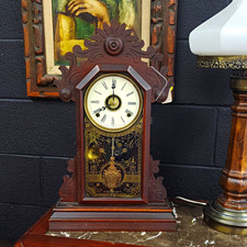 Vintage E.N. Welch Wood Mantel Clock Mechanical Wind-Up Clock. Works Great picture