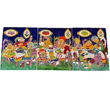 LG Creazioni Luciano Hand Painted  Wall Plaques Family Gathering Italy Set Of 3 picture