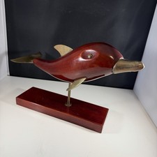 Vintage Mid Century Modern MCM Rosewood & Brass Dolphin On Pedestal picture