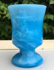 Antique BOYD GLASS Hopalong Cassidy TOOTHPICK HOLDER 708/1000 Blue Slag Glass picture