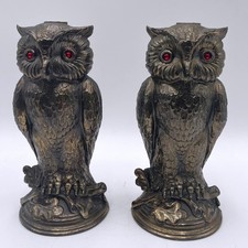 Pair Vintage Metal Owl Lamp Base L&L WMC Loevsky & Loevsky Stamped Makers Mark picture