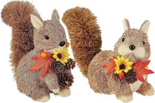 Collectible Handmade Straw Squirrel Figurines - Perfect Fall Gifts (Set of 2) picture