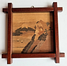 Vintage Japanese Wood Marquetry Inlay Art-Mt Fuji-Lake Ashi Landscape Miniature picture