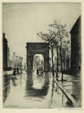 Elias M. Grossman Rain on the Square Vintage 1940s Art Reprint Wall Art picture