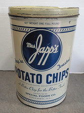 Potato chips vtg can advertising Mrs Japp Japp's rare Chicago Il 1940's 1 pound picture