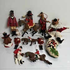 Vintage Lot Of 11 Equestrian English Rider, Hounds & Foxes Christmas Ornaments picture