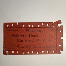 1908 Seibert’s Hotel Elmwood Place Ohio Christmas Day Meal Ticket Antique picture